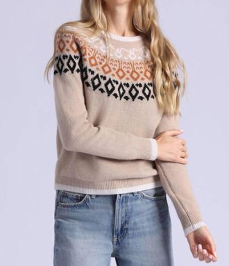 Minnie Rose Fair Isle Crew Neck Sweater In Camel