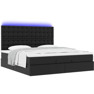 vidaXL Estructura De Cama Otomana Con Colchones Cuero Sint&eacute;tico Negro Vidaxl