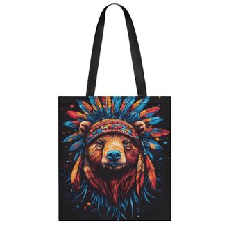 Generic Bear Native Indian Chief Womens Tote Casual Shopping Bag Lightweight Shoulder Bags Hobos Handbag for Work Travel Daily 35x40cm