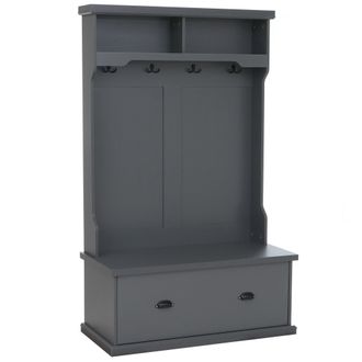 Hhg Aparador Hhg-671, Aparador De Pasillo De Madera Con Banco, 4 Ganchos, Compartimento De Almacenamiento Y Estante De Melamina, 163 X 100 X 47 Cm, Gris O