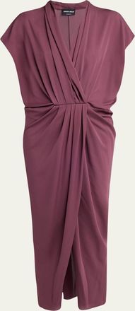 Giorgio Armani Pleat Draped Silk Midi Dress