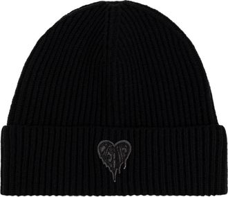 AllSaints Accessoires, Dames, Zwart, ONE Size, Wol, Heart Logo Rib Beanie