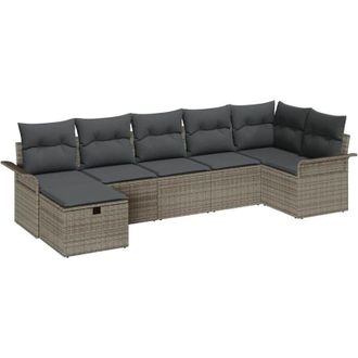 vidaXL Conjunto De Sof&aacute; De Jard&iacute;n Con Coj&iacute;n 7 Pcs Gris Polirat&aacute;n Vidaxl