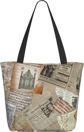AOOEDM Vintage French Newspaper Background Ladies Shopping Bag 13x11x7in.The Perfect ValentineS Day Gift.It Is The Best ValentineS Day Gift For Mom, Daughter