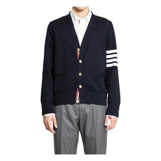 Thom Browne Cardigans, male, Blue, XL, Milano Stitch V Neck Cardigan