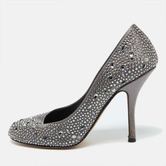 Gina Dark Grey Satin Crystal Embellished Pumps