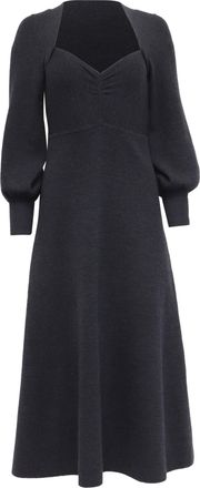 Sandro Sandro Sweetheart-Neck Puff-Sleeve Midi Dress in Black Wool