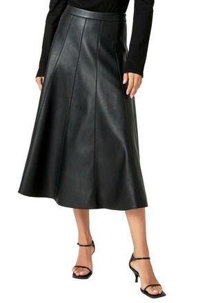 English Factory Faux Leather Midi Flare Skirt in Black at Nordstrom, Size Large