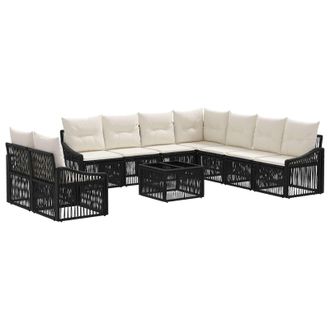 vidaXL Conjunto De Sof&aacute;s De Jard&iacute;n 10 Pcs Negro Rat&aacute;n Sint&eacute;tico Vidaxl