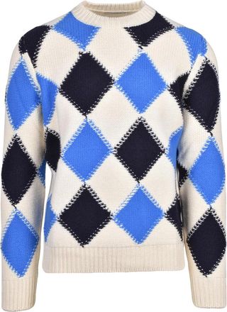 KANGRA Crewneck Sweater With Bold Argyle Pattern And Textured Details