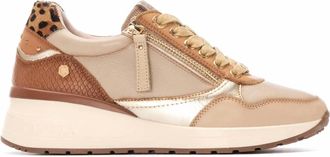 Carmela Womens Leather Wedge Lace-Up Sneakers In Beige