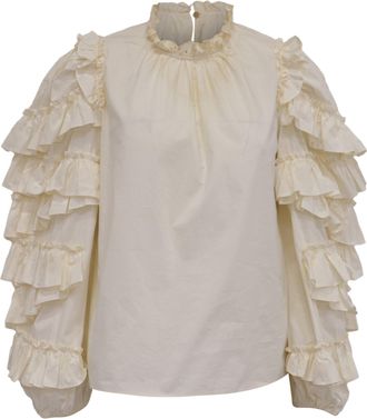 Ulla Johnson Pippa Ruffled Sleeve Blouse in Ivory Cotton