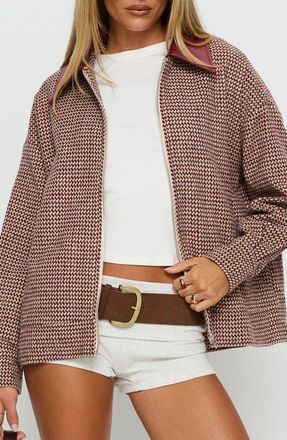 Princess Polly End of the Day Collared Bomber Jacket in Red Multi at Nordstrom, Size 10