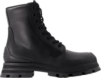 Alexander McQueen Wander Enkellaarsjes - Heren - Veterlaarzen - Zwart - 39 EU - Leer - Schoenen