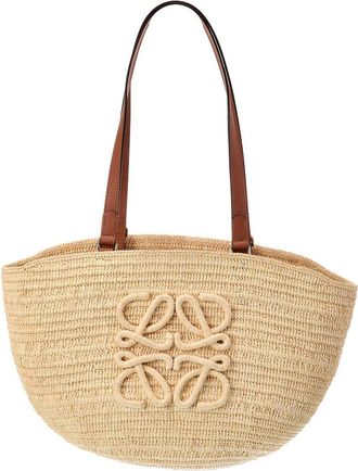 Loewe Logo Raffia & Leather Tote