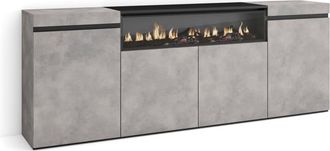 Skraut Home Aparador efecto madera cemento 200x35x75cm chimenea efecto fuego
