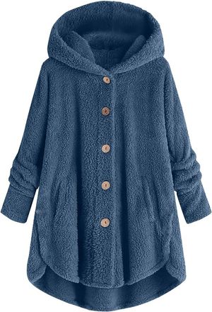 Generic Teddy Fleece Hoodies Jacket Women Plus Size Fuzzy Fleece Button Jackets Long Sleeve Cardigan Lightweight Warm Stand Collar Sweatshirt 2025 Trendy Over