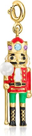 Ross-Simons 3.5-4mm Cultured Pearl and. Multi-Gemstone Nutcracker Charm With Multicolored Enamel in 18kt Gold Over Sterling
