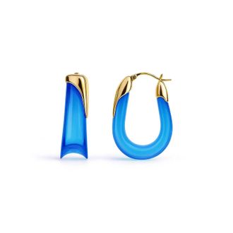 Gold & Honey Womens Sculpted U Lucite Birthstone Hoop Earrings In September - Sapphire