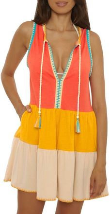 Lucky Brand Lagos Embroidered Colorblock Cover-Up Minidress in Scarlet at Nordstrom, Size Medium