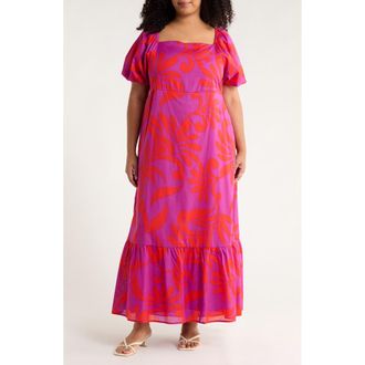 Sugarlips Arona Floral Xena Cotton Maxi Dress in Purple Orange Multi at Nordstrom, Size 3X
