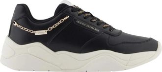 A|X Armani Exchange Zwarte Leren Sneakers met Zijketting - Dames - Sneakers - Zwart - 40 EU - Schoenen