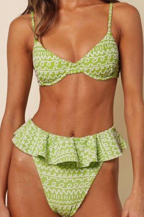 Montce Swim Tamarindo Ruffle Bikini Bottom In Lime Icing