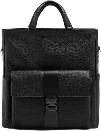 Piquadro Tassen, Heren, Zwart, ONE Size, Leer, Leren Tote Rugzak met Afneembare Laptophoes