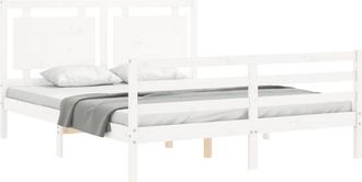 vidaXL Vidaxl - Estructura De Cama Con Cabecero Madera Maciza Blanco 160x200 Cm