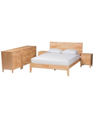 Baxton Studio Hosea Japandi Carved King Size 5Pc Bedroom Set