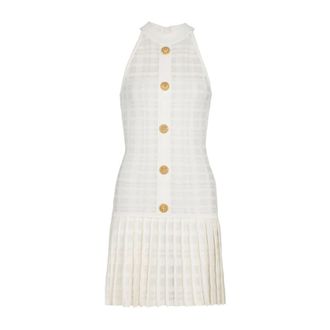 Balmain Tartan Knit Dress - female - Balmain - Knitted Dresses - White - S - Dresses