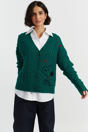 Chinti and Parker Emerald Wool-Cashmere Snoopy Cable Cardigan