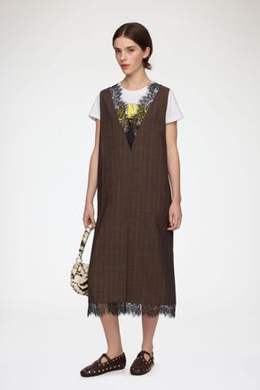 Ganni Brown Dress in Pinstripe Wool - Size 32