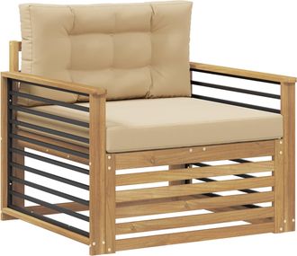 vidaXL Sof&aacute; De Exterior Poli&eacute;ster Blanco Y Beige Vidaxl
