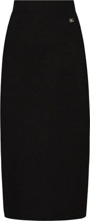 Dolce & Gabbana Kokerrok met hoge taille en logo detail - Dames - Midirokken - Zwart - S - Leer - Rokken