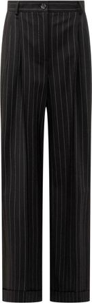 Dolce & Gabbana Nadelstreep Flanellen Broek - Dames - Straight fit broeken - Zwart - L - Wol - Broeken