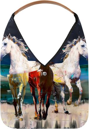 Generic Running Horses Oil Painting Reusable Lightweight Grocery Bags - Foldable Into Compact Pouch, Washable & Sturdy, Multipurpose for Shopping and Travel