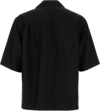Alexander McQueen Mens Viscose Blend Camp Collar Shirt Black Hawaiian