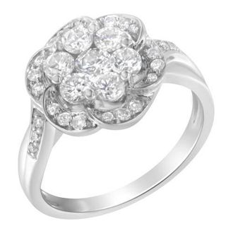 House of Brilliance 14K White Gold Floral Cluster 1.00 Ctw Diamond Ring at Nordstrom, Size 6.5