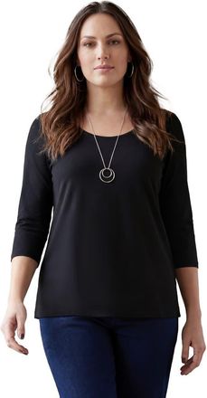 Jessica London Stretch Cotton Scoop Neck Tee in Black at Nordstrom, Size 32