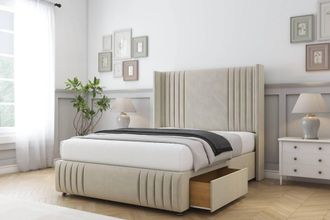 Sloomy Camden Plush Divan Set 2 Drawers-54 Wingback-Footboard in Cream | Size: King