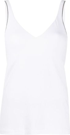 Brunello Cucinelli White Solid V Neck Top