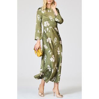 Sachin & Babi Tyra Floral Long Sleeve Satin Midi Dress in Moss Formosa at Nordstrom, Size 10