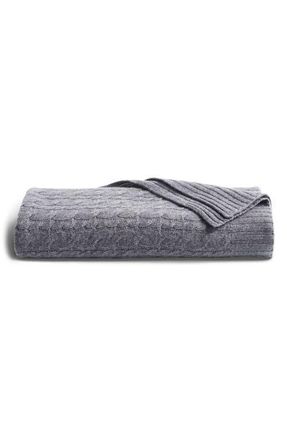 Petite Plume Wool & Cashmere Cable Throw Blanket in Grey at Nordstrom
