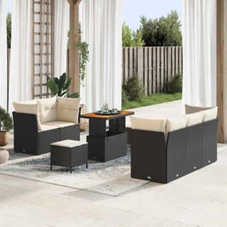 vidaXL Vidaxl - Conjunto De Sof&aacute; De Jard&iacute;n 8 Pcs Negro Y Crema 90 X 55 X 71 Cm