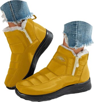 Generic Womens Snow Boots Fur Lined Waterproof & Slip-Resistant with Faux Fur Side Zipper Easy Wear Chunky Sole for Outdoor Walking & Daily Commute Cold Weath