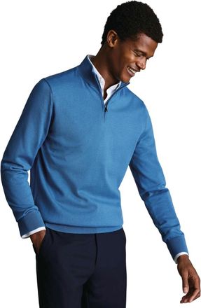 CHARLES TYRWHITT Merino Zip Neck Long Sleeve Sweater in Ocean Blue at Nordstrom, Size X-Large