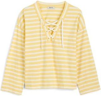 Madewell Stripe Lace-Up Long Sleeve Top in Iced Lemon at Nordstrom Rack, Size Xx-Large