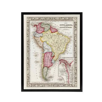 Artery8 South America Political Divisions Map Mitchell Framed Canvas Wall Art | Size: W24 x H32