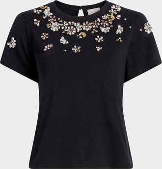 Cinq &agrave; Sept Tumbling Flowers Shrunken T-Shirt